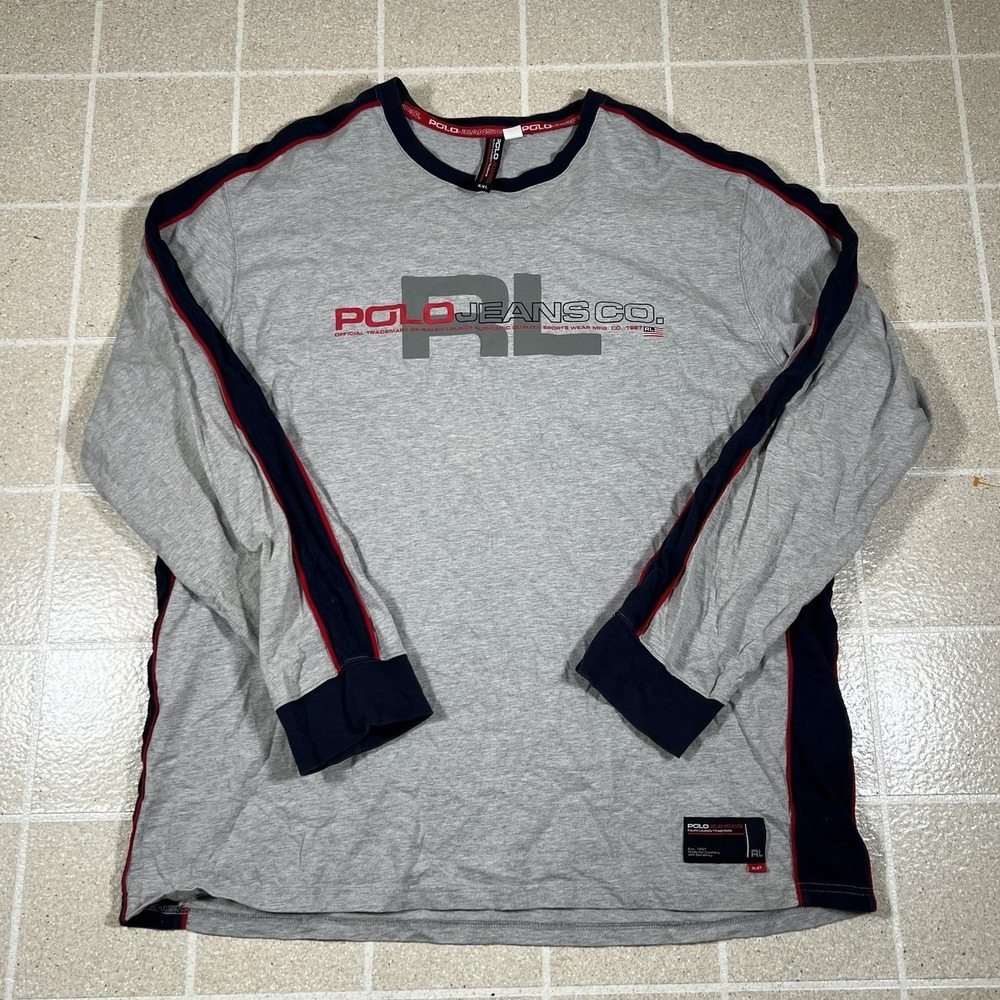 Vintage Polo Jeans Co Ralph Lauren RL67 Long Sleeve Shirt Men's 2XL Grey 90s 3m
